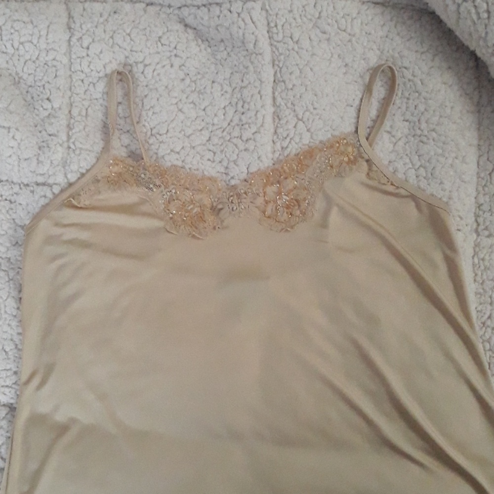 Cami with lace and bead trim.